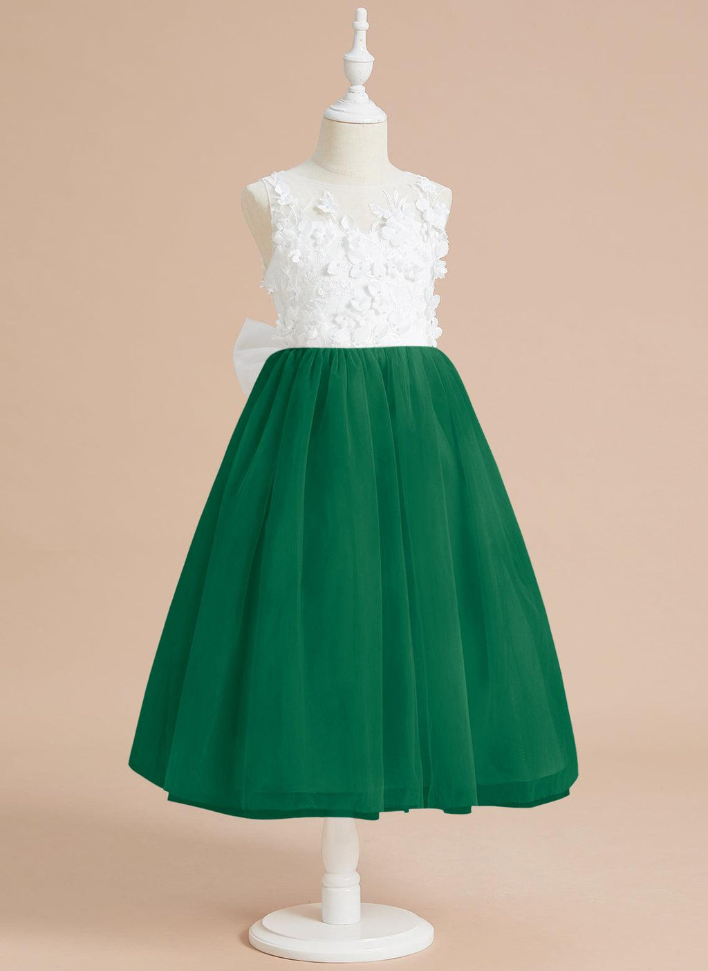 Vestido largo hasta la rodilla con encaje floral y lazo grande 