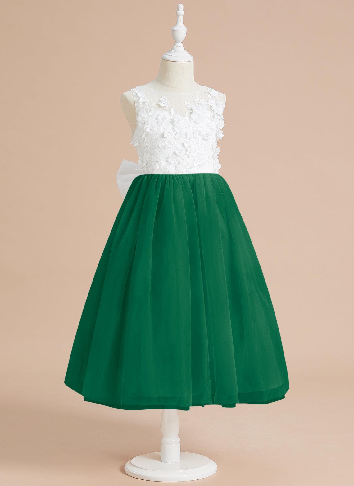 Vestido largo hasta la rodilla con encaje floral y lazo grande 