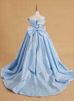 Vestido de fiesta de cumpleaños de satén azul encantado para niñas 