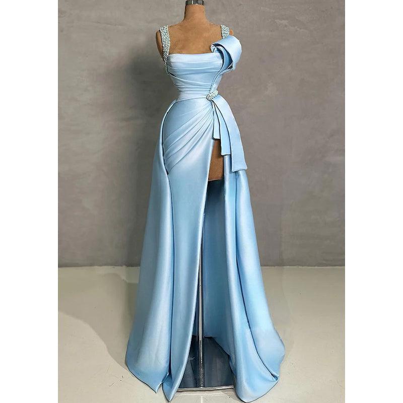 Empire-Kleid mit Rüschen und seitlichem Schlitz, Perlenbesetzt, Party-/Ball-/Abendkleid 