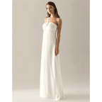 Vestido de dama de honor con corte tubo/columna, un hombro, sin mangas, elegante, largo hasta el suelo, de gasa con lazo(s), pliegues y fruncido.
