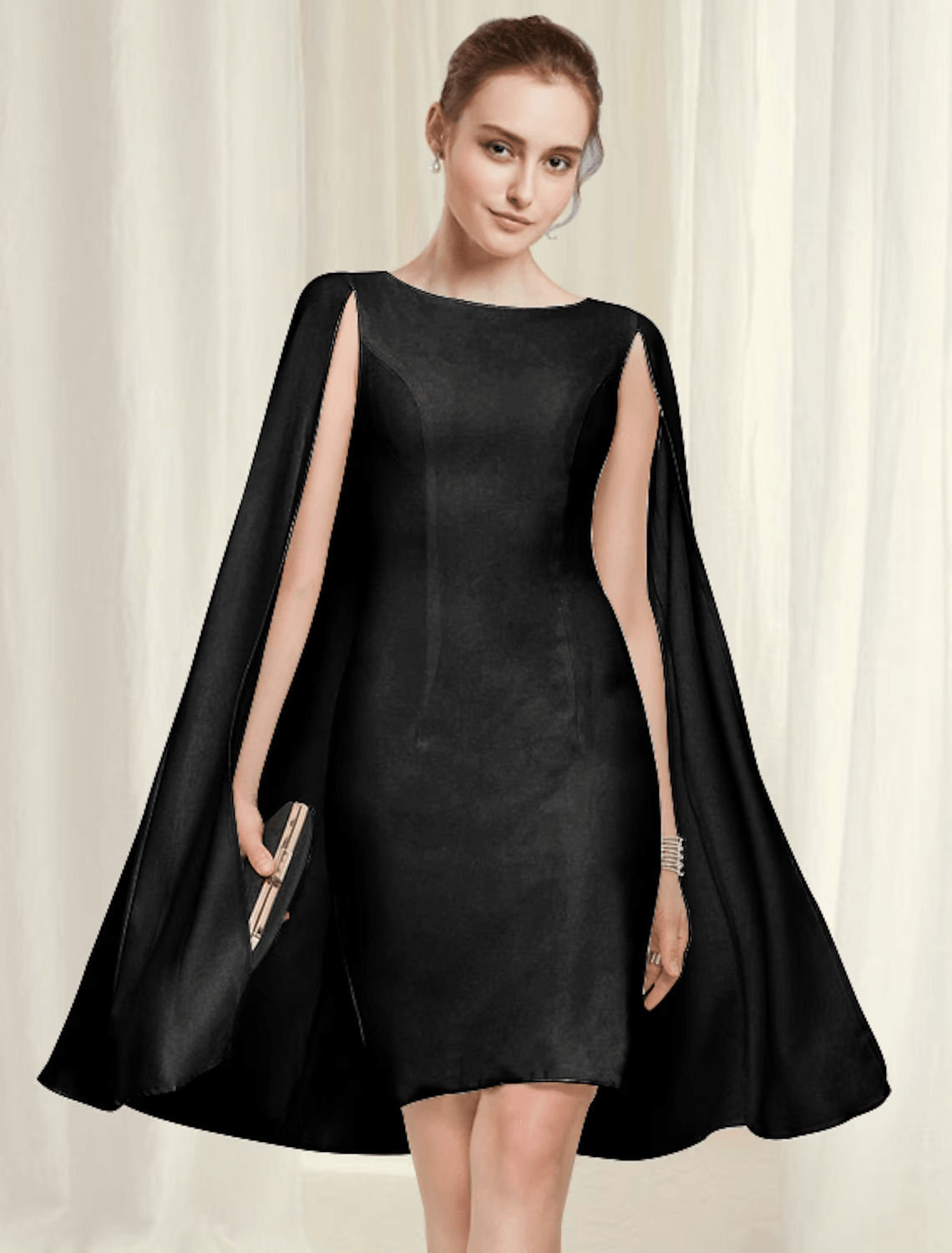 Etui-/Säulenkleid für Hochzeitsgäste, minimalistisches Kleid, Party-Kleidung, knielang, ärmellos, Rundhalsausschnitt, Chiffon mit reiner Farbe