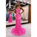 Vestido formal de noche de graduación con escote corazón, encaje, lentejuelas y plumas, corte trompeta/sirena