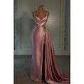 Elegantes und luxuriöses, ärmelloses Etui-/Säulenkleid mit Schlitz und V-Ausschnitt für Abendparty und Ball
