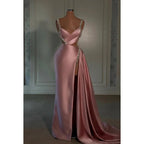 Elegantes und luxuriöses, ärmelloses Etui-/Säulenkleid mit Schlitz und V-Ausschnitt für Abendparty und Ball