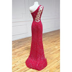 Vestido de fiesta único con lentejuelas brillantes y un solo hombro 