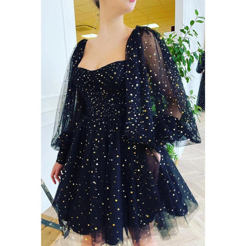 Sweetheart Long Sleeves Black Formal Dress Glitter