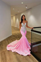 Bodenlanges, ärmelloses Deluxe-Ballkleid im Meerjungfrauen-Stil mit Pailletten und Rüschen