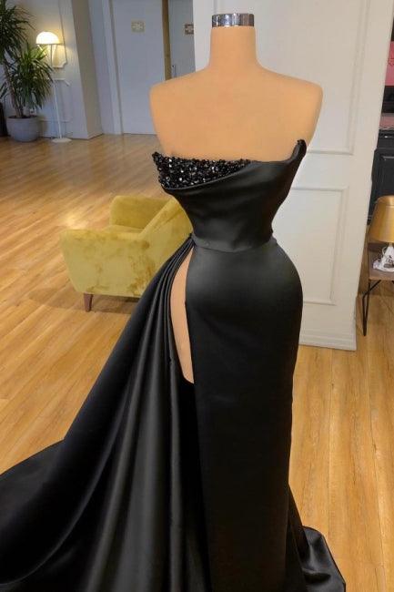 Designer A-Linie Abendkleider Lange schwarze Ballkleider mit Schlitz