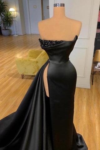 Vestidos de noche de diseñador de corte A, vestidos de fiesta negros largos con abertura