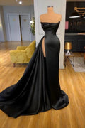 Designer A-Linie Abendkleider Lange schwarze Ballkleider mit Schlitz