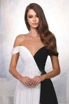 Designer A-Linie Satin Off-The-Shoulder Ärmellose Ballkleider mit Schlitz vorne