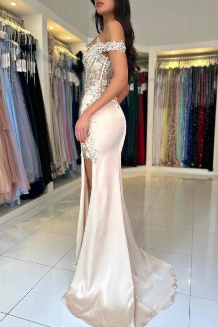 Designer-Ballkleid mit schulterfreiem, ärmellosem Schnitt und Schlitz vorne