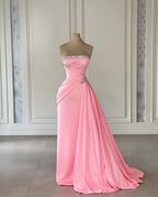 Designer-Säule Satin Trägerlose Ärmellose Rosa Ballkleider Mit Strass