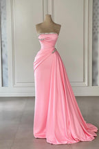 Designer-Säule Satin Trägerlose Ärmellose Rosa Ballkleider Mit Strass