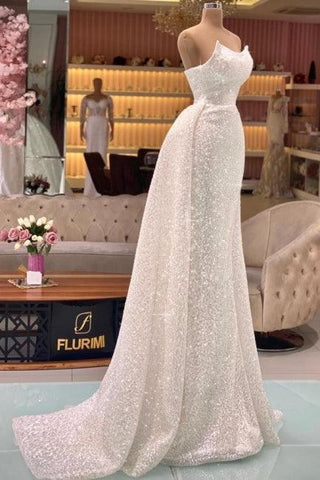 Numbersea Designer Long Ivory Strapless Mermaid Prom Dresses With Glitter