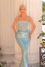 Langes Designer-Ballkleid im Meerjungfrau-Stil mit Spaghettiträgern und Glitzer aus Spitze