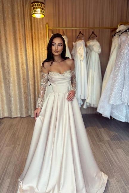 Designer Langes, schlichtes A-Linien-Ballkleid aus Satin mit Herzausschnitt und Pailletten und Ärmeln
