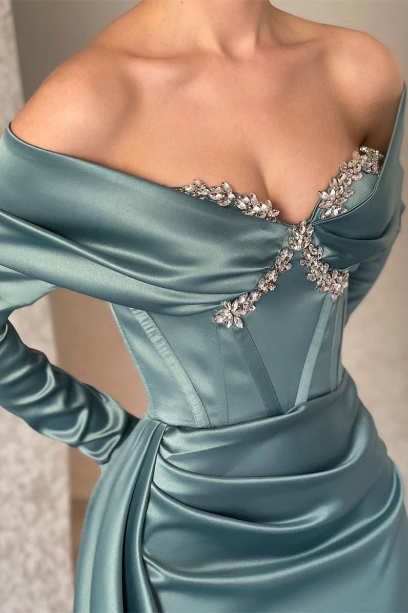 Designer-Ballkleid im Meerjungfrau-Stil mit langen Ärmeln und Glitzer