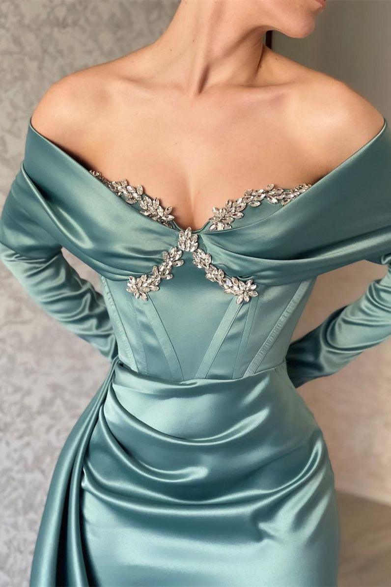 Designer-Ballkleid im Meerjungfrau-Stil mit langen Ärmeln und Glitzer