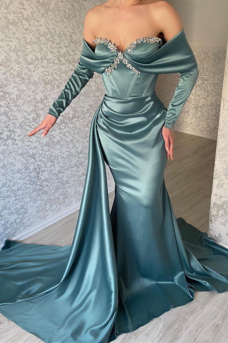 Designer-Ballkleid im Meerjungfrau-Stil mit langen Ärmeln und Glitzer