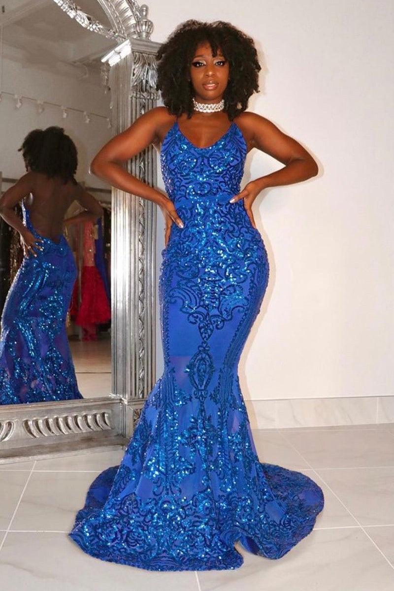 Designer-Ballkleid mit Spaghettiträgern, lang, Meerjungfrau-Form, ärmellos, Spitze