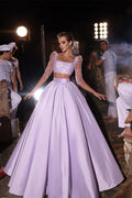 Designer-Ballkleid mit Perlenbesatz, zweiteilig, A-Linie, 3/4-Ärmel