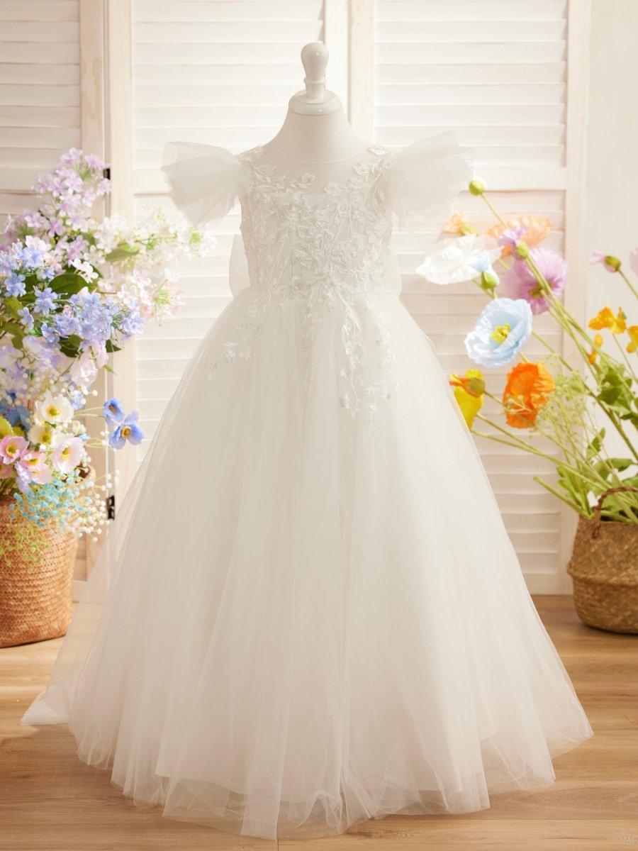 NumberSea - Detachable Lace Tulle Sweep Train Flower Girl Dress