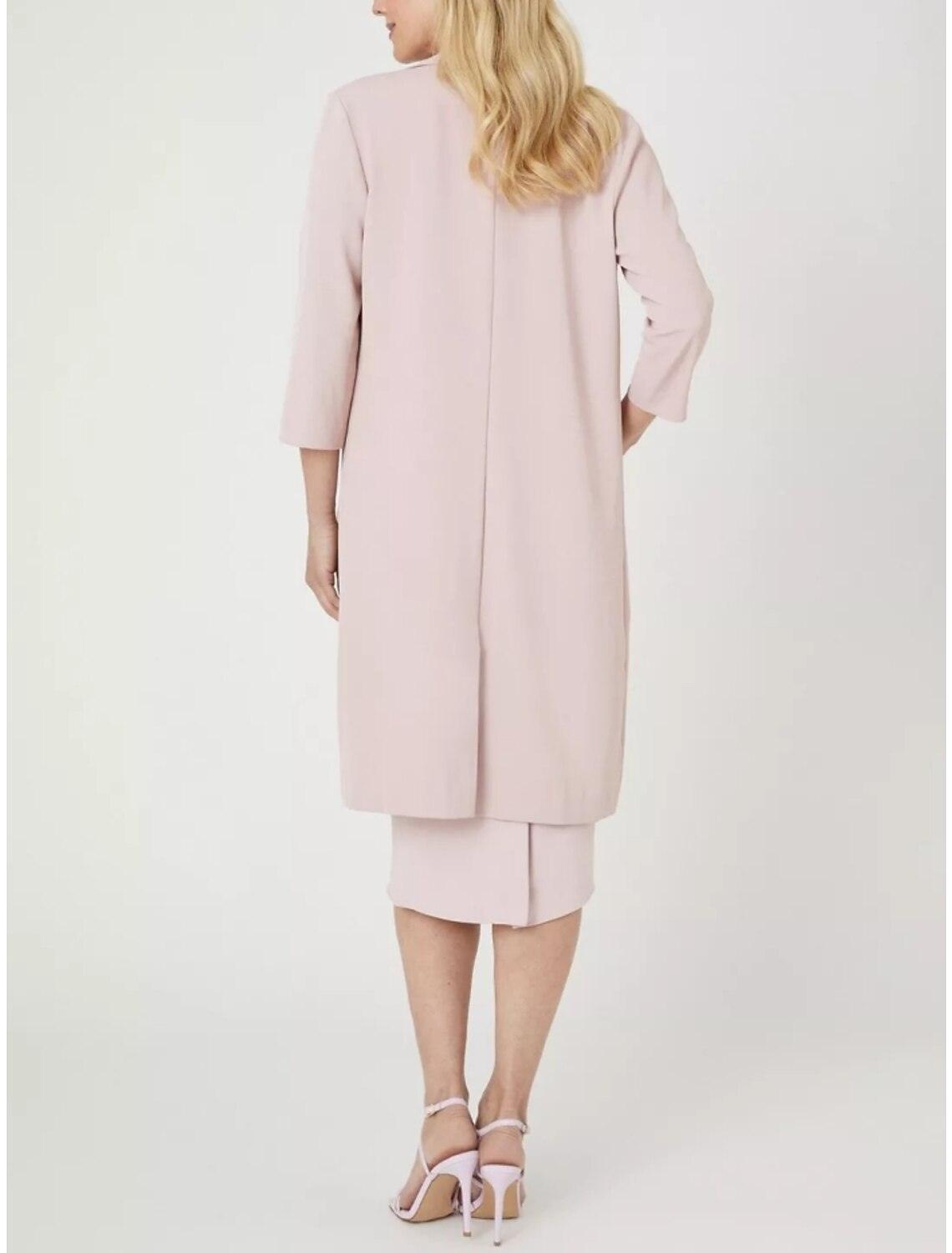 Zweiteiliges Kleid für die Mutter der Braut, für Hochzeitsgäste, elegant, zierlich, Rundhalsausschnitt, knielang, Stretch-Chiffon, 3/4-Ärmel, geschlitzte Vorderseite, Rüschen, einfarbig