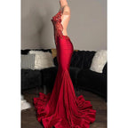 Vestido de fiesta de noche sexy y atractivo con tirantes finos, cuello halter, apliques y volantes, sin espalda