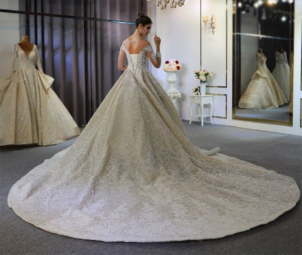 mariage robe de mariee 2020 long sleeves heavy beading wedding dress luxury NB3759 - numbersea