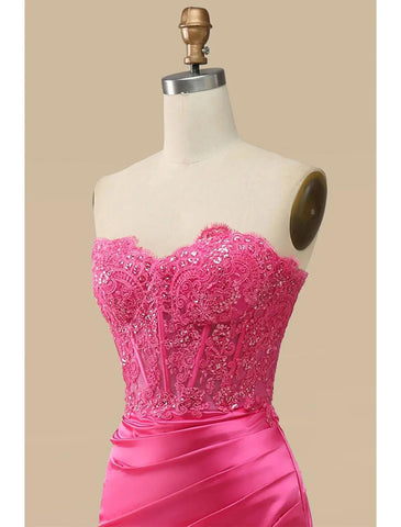 Meerjungfrau/Trompete Ballkleider Empire-Kleid Formelle Hochzeit Party Sweep/Pinsel Zug Ärmellos Herzausschnitt Satin mit Applikationen