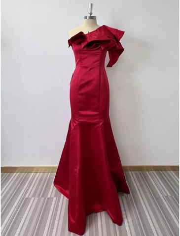 Meerjungfrau/Trompete Abendkleid Korsett Kleid Formale Hochzeit Gast Bodenlang Ärmellos Ein Schulter Taft mit Rüschen Schulter Blume