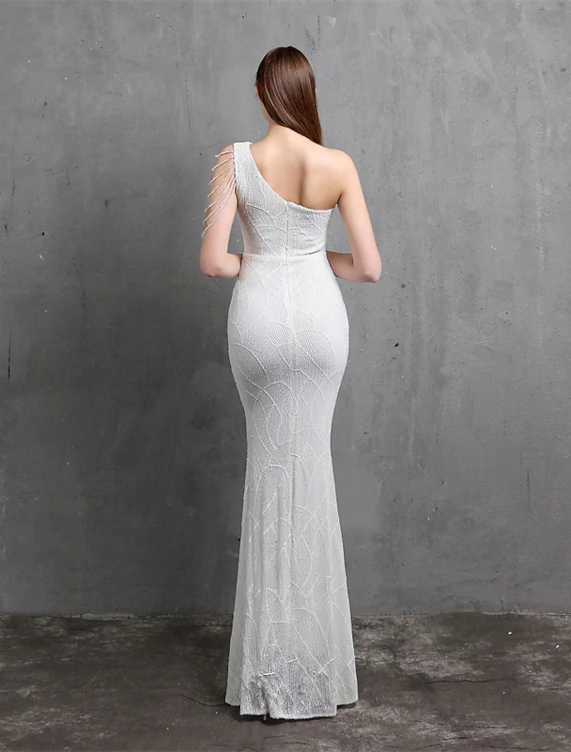 Meerjungfrau/Trompete Abendkleid Sparkle &amp; Shine Kleid Formelle Hochzeit Gast Bodenlang Kurzarm Eine Schulter Pailletten mit Pailletten