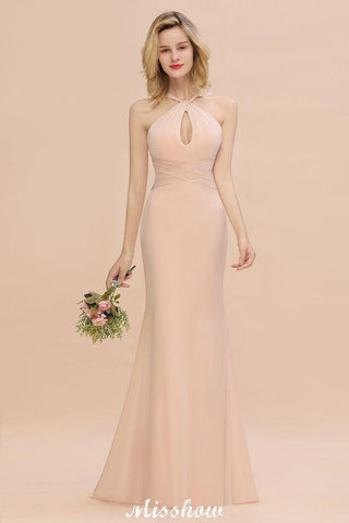 Dreamful Halter Slim Mermaid Bridesmaid Dress Floor Length Party Dress