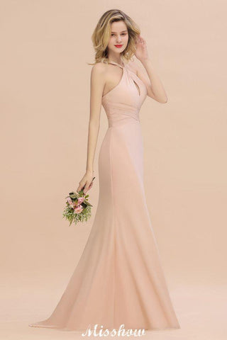 Dreamful Halter Slim Mermaid Bridesmaid Dress Floor Length Party Dress