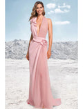 Mermaid / Trumpet Evening Gown Party Dress Formal Wedding Party Sweep / Brush Train Sleeveless Halter Neck Satin with Ruched