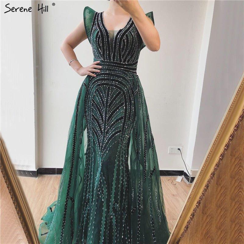 NumberSea - Dubai Navy Blue Deep - V Sexy Evening Dresses 2024 Sleeveless Crystal Luxury Mermaid Evening Gowns Design Serene Hill LA70198