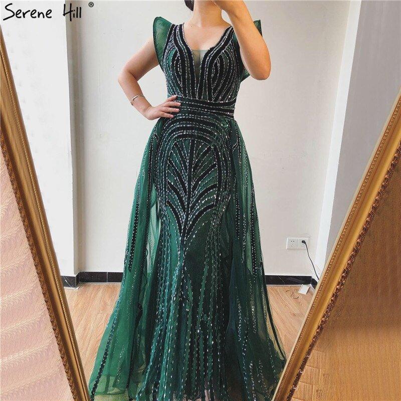 NumberSea - Dubai Navy Blue Deep - V Sexy Evening Dresses 2024 Sleeveless Crystal Luxury Mermaid Evening Gowns Design Serene Hill LA70198