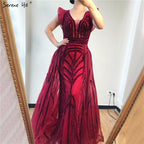 NumberSea - Dubai Navy Blue Deep - V Sexy Evening Dresses 2024 Sleeveless Crystal Luxury Mermaid Evening Gowns Design Serene Hill LA70198