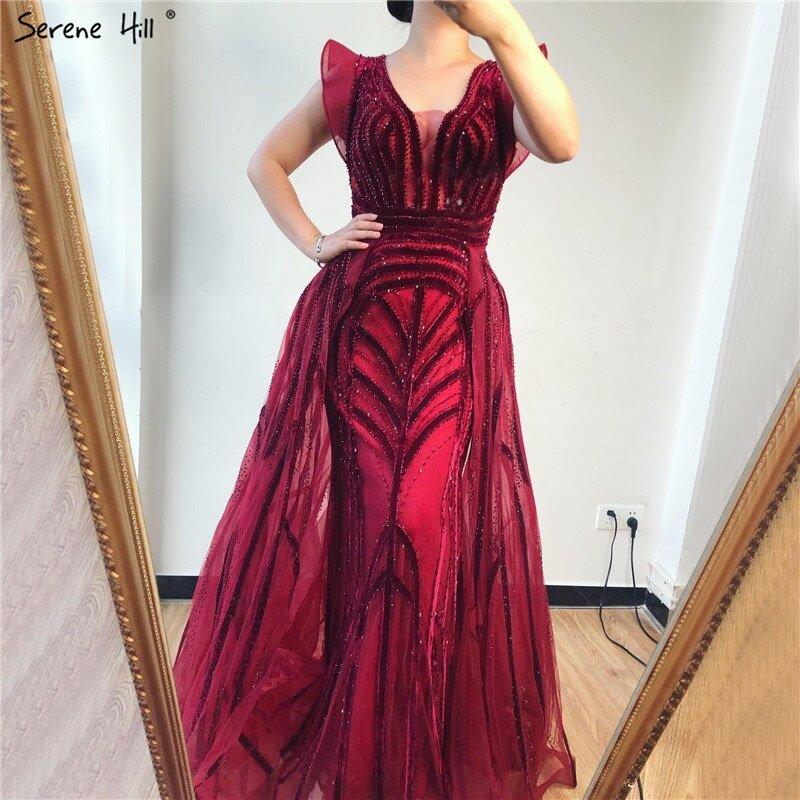 NumberSea - Dubai Navy Blue Deep - V Sexy Evening Dresses 2024 Sleeveless Crystal Luxury Mermaid Evening Gowns Design Serene Hill LA70198