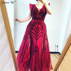 NumberSea - Dubai Navy Blue Deep - V Sexy Evening Dresses 2024 Sleeveless Crystal Luxury Mermaid Evening Gowns Design Serene Hill LA70198