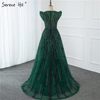 NumberSea - Dubai Navy Blue Deep - V Sexy Evening Dresses 2024 Sleeveless Crystal Luxury Mermaid Evening Gowns Design Serene Hill LA70198