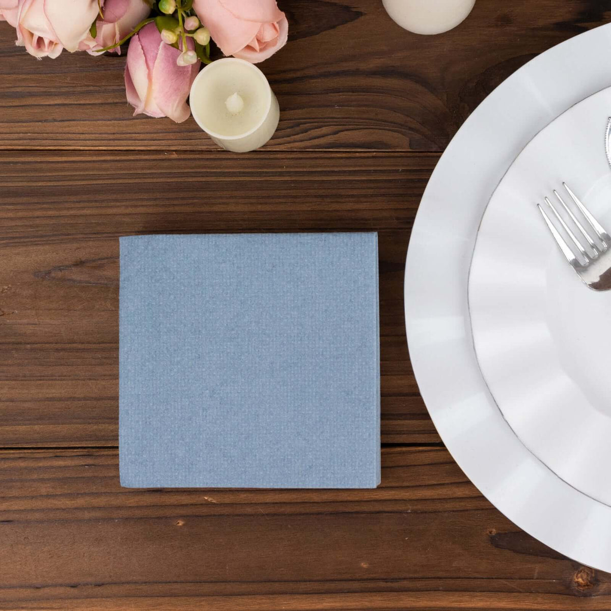 20 Pack Linen-Like Paper Napkins 5"x5" Dusty Blue - Soft Single-Use Airlaid Cocktail Napkins