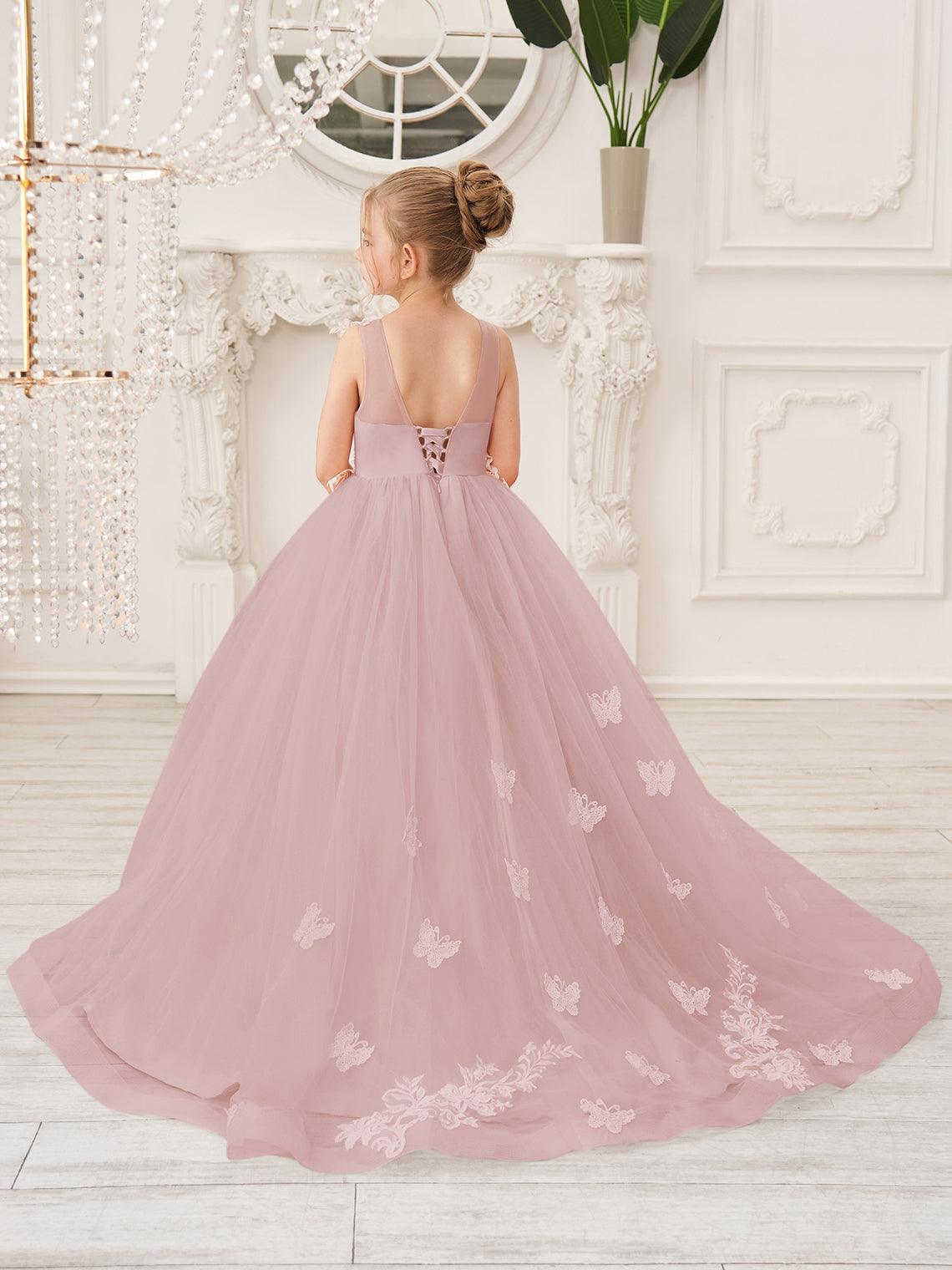 Elegante vestido de tul sin mangas estilo princesa de corte A para niña de las flores 
