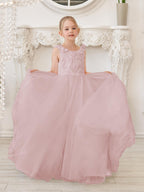 Elegantes weißes Tüllkleid für Blumenmädchen mit Schleppe 