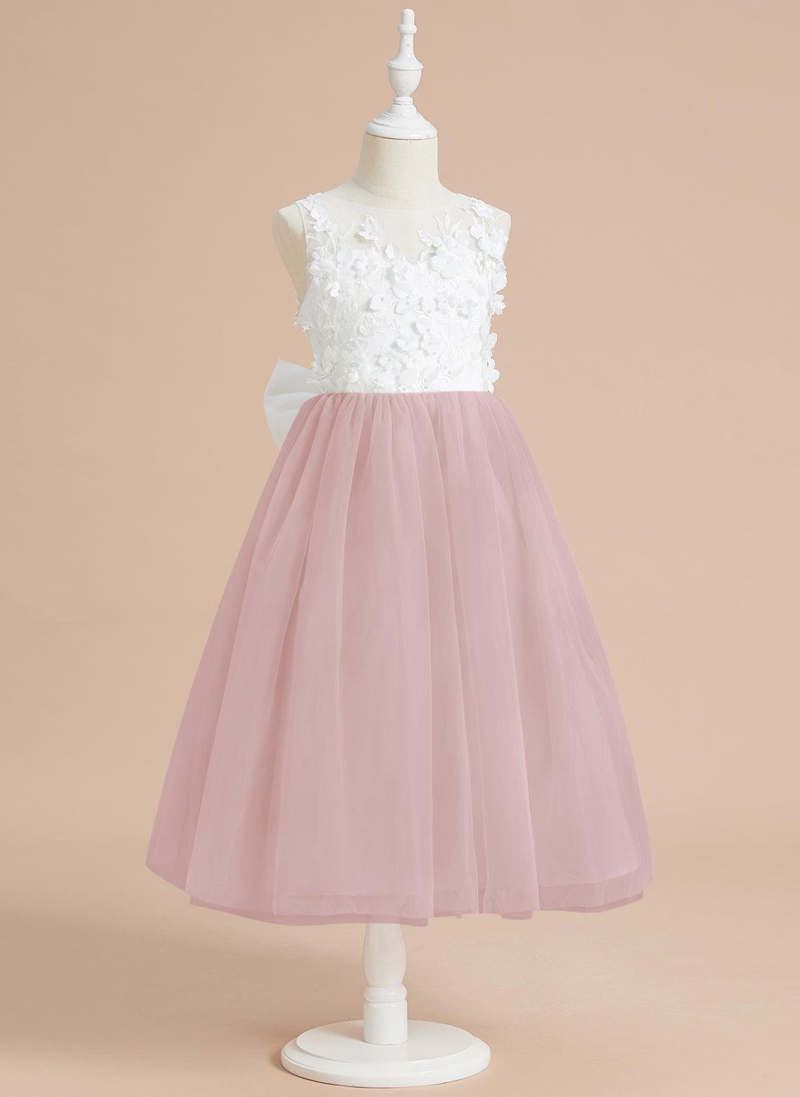 Vestido largo hasta la rodilla con encaje floral y lazo grande 