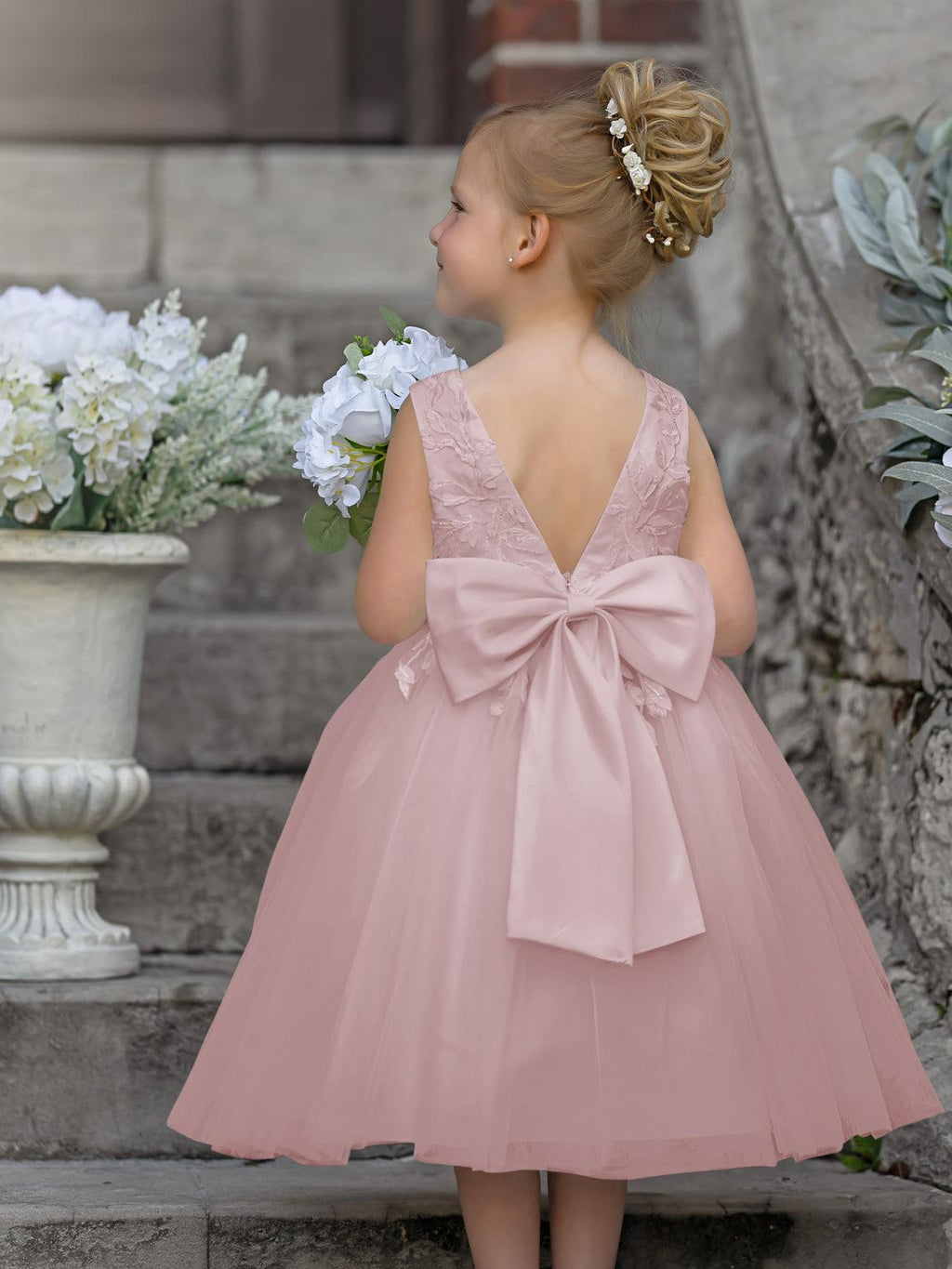 Vestido de niña de las flores sin mangas con encaje de tul hasta la rodilla 