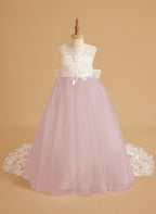 Dream Princess Sleeveless Detachable Train Flower Girl Dress