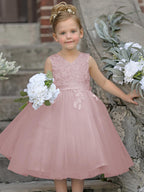 Vestido de niña de las flores sin mangas con encaje de tul hasta la rodilla 